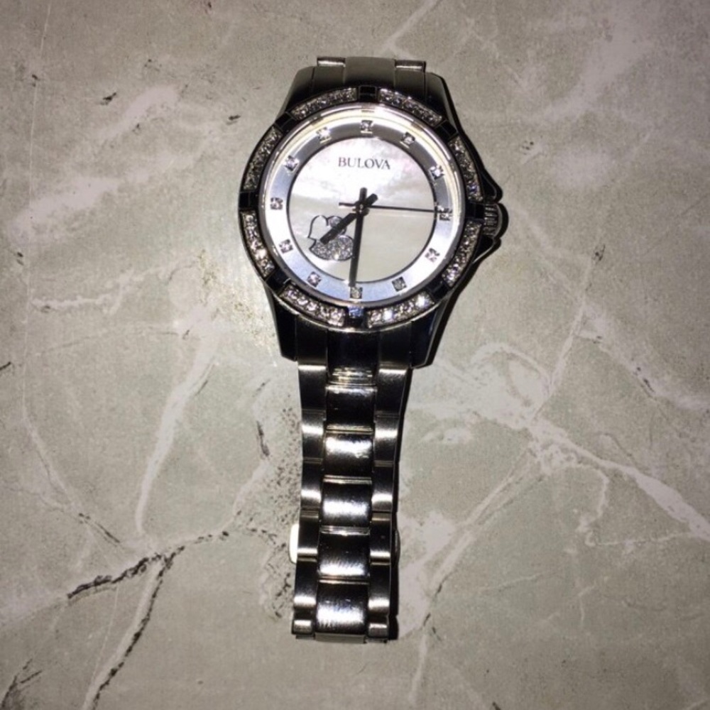 Bulova Woman’s Quartz Heart Motif Crystal Accent